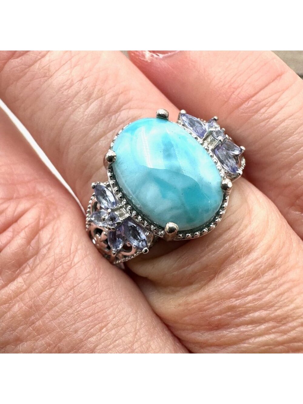 Chuck Clemency Ring Larimar Tanzanite Sterling Silver Size 8